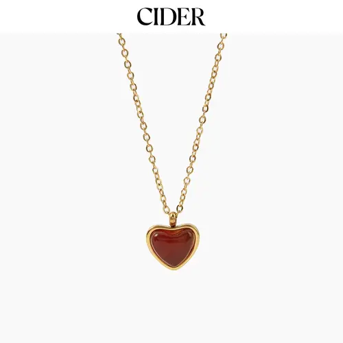Cider [3 colors, One Size] Red Heart Gemstone Pendant Necklace