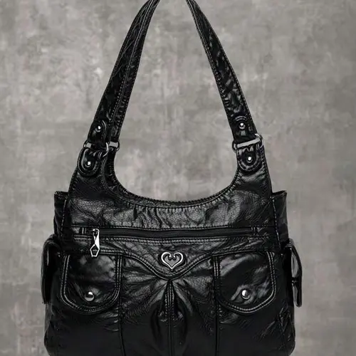 Women's Fashionable Heart-Decorated Plain Tote Bag, Casual Large-Capacity Shoulder Shopping Bag, Versatile Handbag Purse, Casual Trendy Purse for Daily Use, Aesthetic Shoulder Handbag, Casual Bags