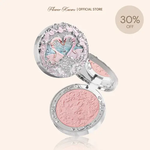 Flower Knows Swan Ballet Collection Embossed Blush Powder - Flawless, Vibrant Pigmentation, Brightening, Color-Correcting, Long-Lasting, Smooth Gluten-Free Cosmetic Blushes Powder Makeup Products Maquillaje