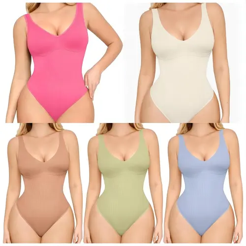 FeelinGirl Bodysuit for Women Slimming Bodysuits Snatched Waist Body Suit Shaping Thong Sleeveless Minimalist Skinny Vneck #summervibes