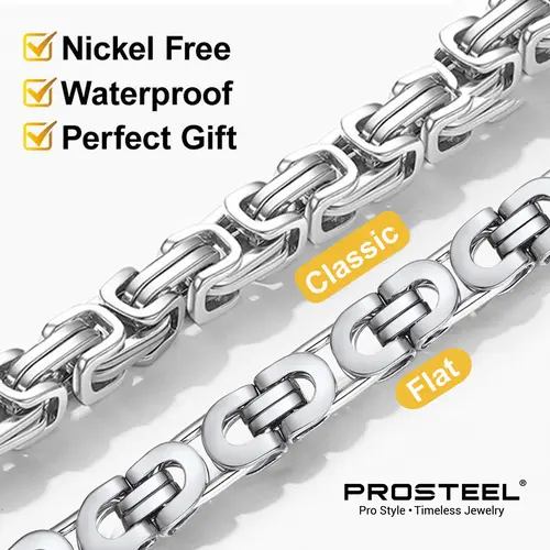 PROSTEEL 14K Gold Plated/Steel/Black Byzantine Chain Necklace Stainless Steel Stylish and Cool Length 18-30 Inches Width 4MM/6MM/8MM/10MM Necklaces For Men Women with Gift Box