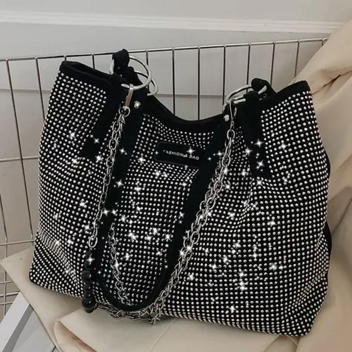 Elegant Shoulder Bag for Work & Back To School, Fashionable Chain Strap Design Large Capacity Shoulder Bag for Party, Dating, Casual Trendy Commuting Bag, Ladies Purse Tote Bag for Women, Studded Bag, Crossbody Chain Bag