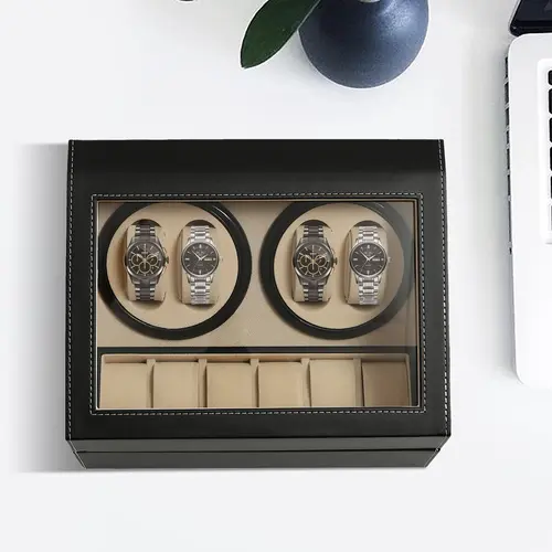 CNCEST 10-Piece Multi-Functional Automatic Rotating Watch Winder Box - Detachable, Dust-Proof, Flexible, Modern, Bidirectional Rotation, Glass Display, PU Leather Interior Organizer, Watch Protector, Unisex Gift for Men & Women, Automatic Rotating Watch W