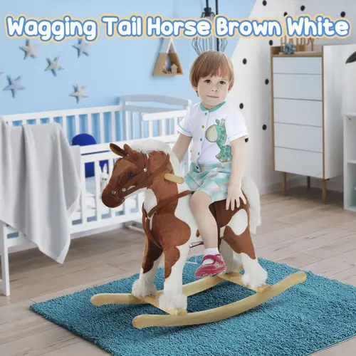 #tiktokshopbacktoschool Qaba Kids Rocking Horse Ride on Plush Toy, Traditional Design Children Rocking Horse Chair Toy for Boys and Girls