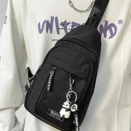 Casual Fashion Zipper Fanny Pack with Animal Pendant, Chest Bag for Women & Men, Versatile Sling Bag for Daily Use, Lightweight Crossbody Bag, Versatile Bum Bag