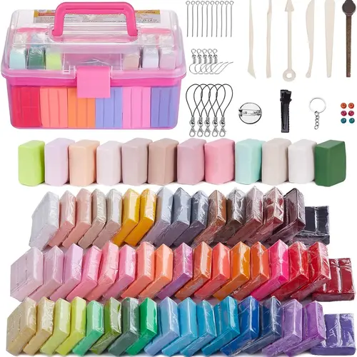 Polymer Clay Kit- 62/88/100 Blocks Diy Molding Clay Kit, Oven-Baked, Soft & Non-Sticky Moldable Clay with Sculpting Tools, Creative Starter Craft Supplies Gift for Kids, adult, Children, Polymer Clay Ideas