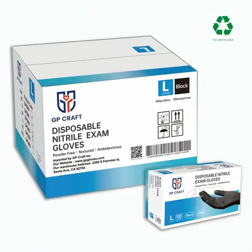 GP Craft Disposable Nitrile Gloves, 5Mil Durable, Waterproof, Chemical-Resistant, Powder-Free, Latex-Free, Textured Grip, 1000Pcs/Case (100Pcs Per Pack) for Cleaning, Cooking