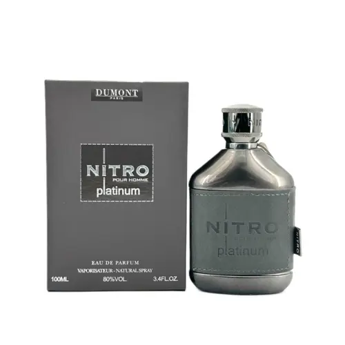 Men's Dumont Paris Nitro Pour Homme Platinum Eau De Parfum (EDP) - 3.4 fl oz Woody Fruity Fragrance, French-Made Premium Single Item, Long-Lasting for Adults with Amber Wood, Vanilla, Blackcurrant, Saffron, Citrus Notes