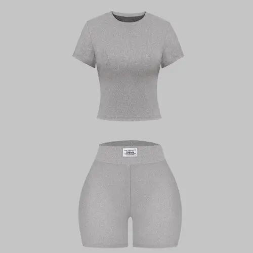 Women's Plain Ribbed Fabric Basic Top Tee & Letter Patched Shorts Set, Casual Fit Short Sleeve Round Neck T-Shirt & Shorts, Ladies Clothes Womenswear for All Seasons Daily Wear Medium