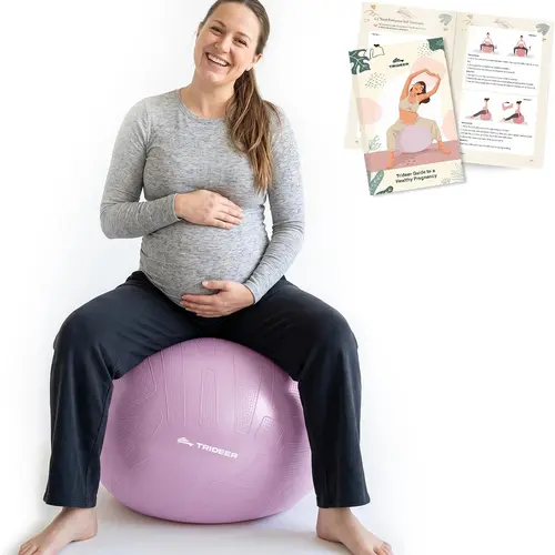 Trideer Pregnancy Ball Birthing Ball, 1.7mm Extra Thick Yoga Ball for Maternity, Labor Birth, Exercise, Physio, Recovery Guide & Baby Memory Book Included, 440LB Anti-Burst & Non-Slip Stability Ball