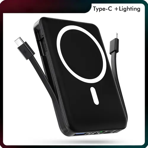 Podoru 10000mAh Magnetic Portable Charger Power Bank - Silicone Wireless Battery Pack with LED Display, 20W USB-C Fast Charger & Dual Cables for iPhone 12-17 Series, Smartphone, Mobile Devices, Cool Tech Gadget, Airplane Travel Accessory