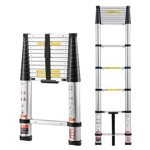 【toolupgrade】VEVOR Aluminum Telescopic Extension Ladder, Various Specifications, 1-Button Retraction, Sturdy and Long-Lasting, Non-Slip Feet, Easy to Carry Compact Ladder, ANSI Listed for Home, RV, Loft