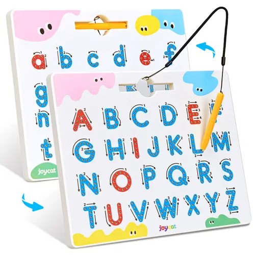 JoyCat Magnetic Letter Tracing Board, 2-in-1 Double-Sided ABC Magnets for Kids Ages 3-5, Uppercase & Lowercase Letter Writing Practice - Preschool Learning Toys, Road Trip Car Activities for Toddlers, Learning Education Toys,back to school