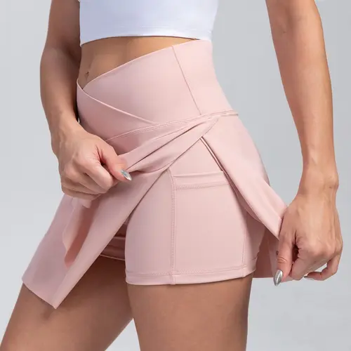 Women's Sporty Skort Set, High Waist Plain Design, Pockets, All Seasons, Comfortable & Breathable, Perfect for Fitness & Tennis