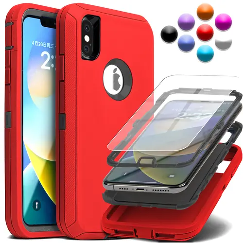 Triple-Layer Heavy-Duty Rugged Shockproof Casing for iPhone X/XR/Xs Max, Smartphone Cellphone Protection Accessories [Free Tempered Glass Screen Protector]