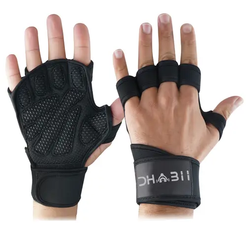 Dhabii Ventilated Grip Strength Training Sports Gloves for Adults - Wrist-Wrapping Design, Anti-Skid Silicon Padding, Firm Grip Gym Accessory for Pull-Ups, Cross-Training, Fitness Workout, Weightlifting