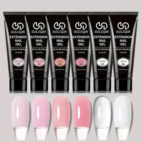 Poly Manicure Nail Care & Nail Art Gel Kit, Polygel Nail Kits, 6 Counts/set Long Lasting Manicure Extension Gel, Nail Polish for Women & Girls, Pink, UV Nail Gel, Nails Extension Gel