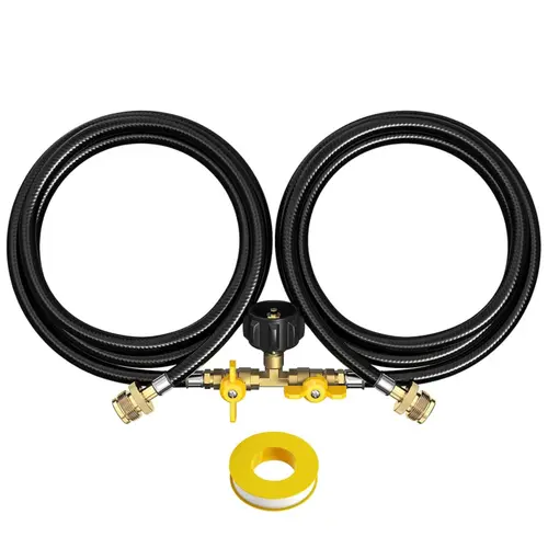 【Hot Picks】Alloxity 2-Way Y Adapter - Outdoor Camping Quick Conversion from 1 lb to 20 lb for 5FT Hose, Soft Tube, Threaded Tubing, High-Tensile Cotton Resists Strain, PVC Layers, Max 350 PSI for Natural Gas Systems, Gas Flow, Gas Connection