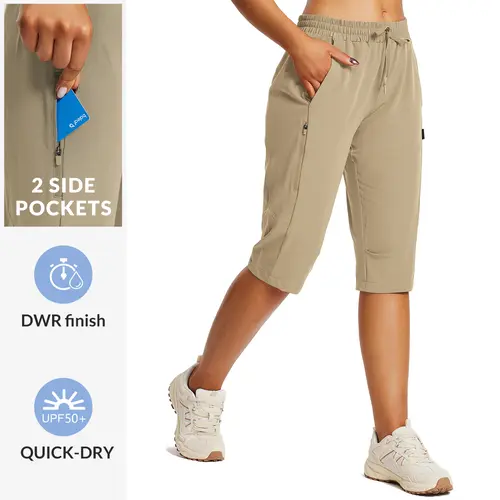 Baleaf Women's 15" Below-The-Knee Capri Hiking Cargo Shorts - Female, Lightweight, Quick Dry, Elastic Waist, Breathable Wear, Built-In Pocket Women's Sports Shorts for Casual Use