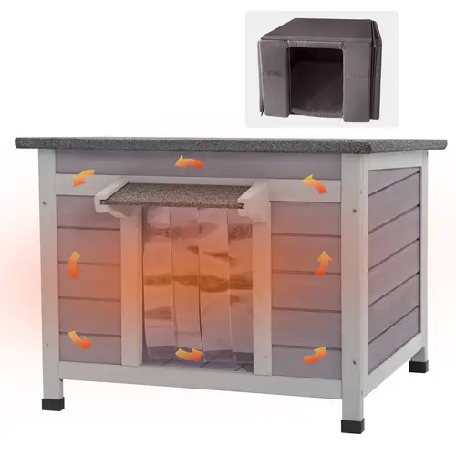 Aivituvin Insulated-Heated Enclosed Wooden Cat House with Soft Liner, Waterproof Roof, Stray Cat Shelter for Winter