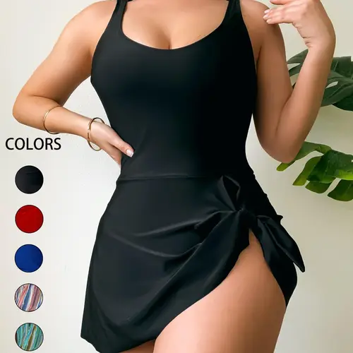 Women's Sexy One-Piece Swimsuit, Asymmetric Design, Adjustable Strap, Sleeveless, Perfect for Beach, Pool, Summer Vacation, Swimwear Dress, Summer Swimsuits, Stylish Swimwear, Adjustable Strap Swimdress