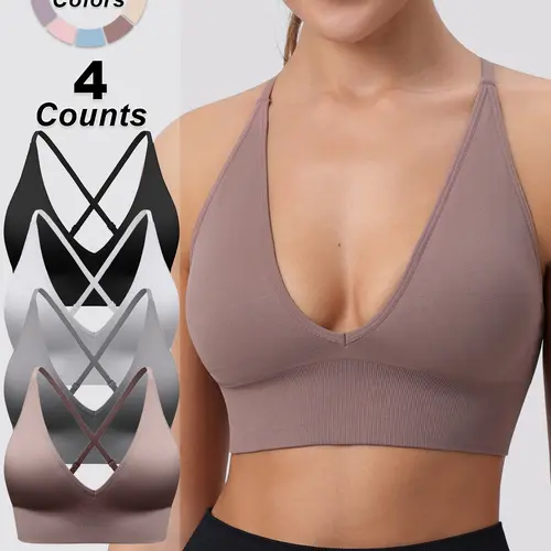 Women's Solid Criss Cross Backless Padded Sports Bra, Pickleball & Tennis Clothes, Adjustable Strap Sports Bra, Ladies Sportswear for Indoor Outdoor Wear, Backless Yoga Bras, Gift for Halloween/Christmas