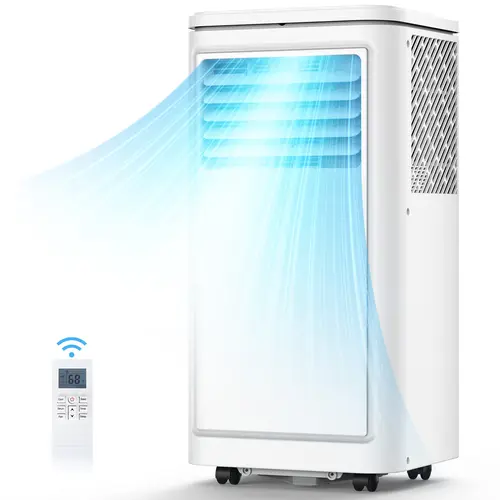 COWSAR 8,000 BTU Portable Air Conditioners with Remote, Portable AC Unit Cools Up to 350 Sq.ft, Built-in Cool, Dehumidifier, Fan Modes, Room Air Conditioners with Digital Display/Swivel Wheels, White
