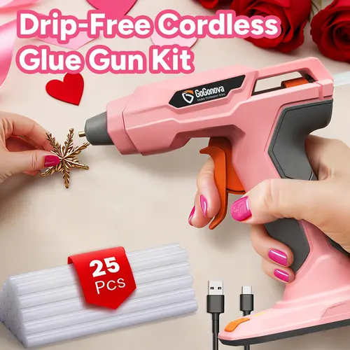 【DIY Must-Have】GoGonova Glue Gun, 20s Fast Preheating, Anti-Drip Cordless Glue Gun, 2Ah USB-C Rechargeable with 25 Mini Glue Sticks, Smart Auto Shut-Off, Portable for Crafts, Home Repairs & DIY Projects