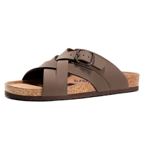 FITORY Women's Classic Cross-Braided Strap Slipper Sandals, Flat Toe Ring Slides with Adjustable Strap, Comfortable Casual Wear Footwear for Summer Walking