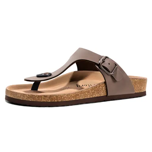 FITORY Balance IV Women's PU Leather Sandals - T-Strap Thong Style, Adjustable Buckle, Slip-On, Comfortable Basic Casual Summer Beach Flat Footwear
