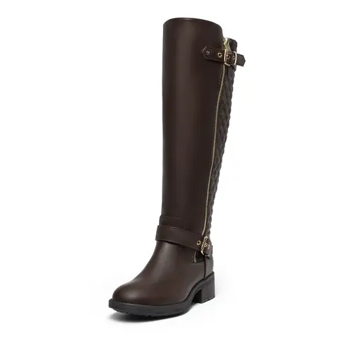 Dream Pairs Women's Knee-High Riding Boots, Winter Warm Faux Fur Lining, Side Zip, Buckles, TPR Rubber Sole, Low Comfortable Heels (1-3 cm), Platform, Casual Wear, Tpr Sole