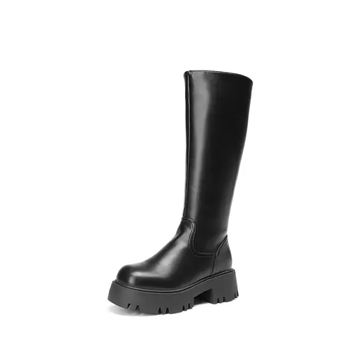 Dream Pairs Women's Platform Lug Sole Knee High Boots, Comfortable Chunky Heel PU Boots with 1.18" Platform and Easy Zip On for Party, Boot Heels, Footwear,shoes for back to school,back to school shoes