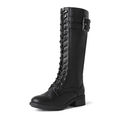Dream Pairs Women's Classic Faux Fur-Lined Knee-High Riding Boots - Lace-Up, Side Zipper, Buckles, Rubber Sole Winter Fashion Lace Up Boot