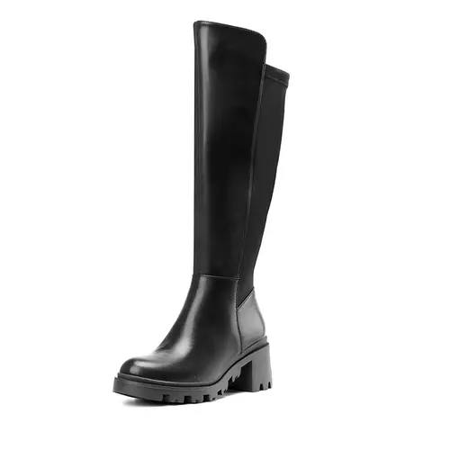 Dream Pairs Women's Chunky Knee-High Boots, Spliced Vegan Leather Statement Shoes with a Stretch Shaft, Cushioned Lug Sole, and Side Zipper, Walking Shoes, Women's Shoes,shoes for back to school,back to school shoes