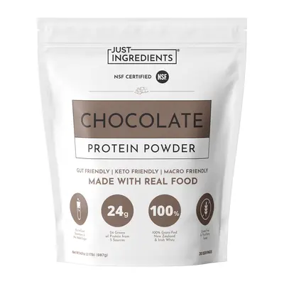 Just Ingredients Chocolate Protein Powder – 30-Serving Blend with 100% Grass-Fed Whey & Organic Plant Proteins – Rich Cocoa Flavor – Supports Muscle Recovery, Energy & Satiety* – No Artificial Sweeteners or Fillers