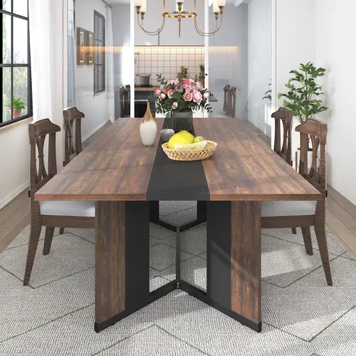 71" Large Luxurious Rectangular Dining Table for 6 8 10 People, Modern Kitchen Table with Marble-Color Wood Tabletop, Metal Adjustable Leg, Family Dinner Table for Kitchen Living Room
