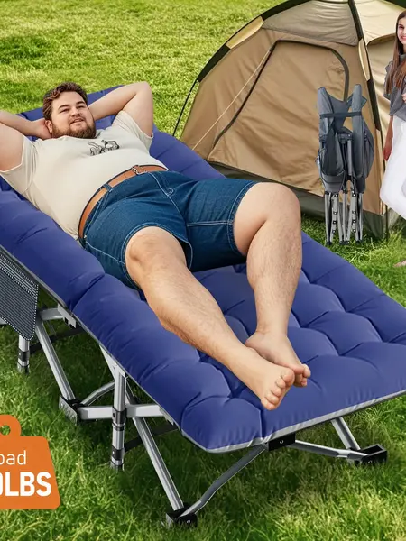 #DealsForYouDays Naudacaa Folding Camping Cot with 2-Sided Mattress – Heavy-Duty, Portable Guest Bed for Camping, Travel, Outdoor & Indoor Use, Supports up to 880 lbs Blue