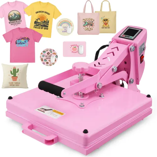 AKEYDIY 15''x15'' Slide‑Out Heat Press Machine, Pink Industrial‑Grade Clamshell Sublimation Heat Transfer Press with Digital Temperature Control, Ideal for T‑Shirts, Hoodies, Pillows, Canvas Bags and Mouse Pads, Beginner‑Friendly