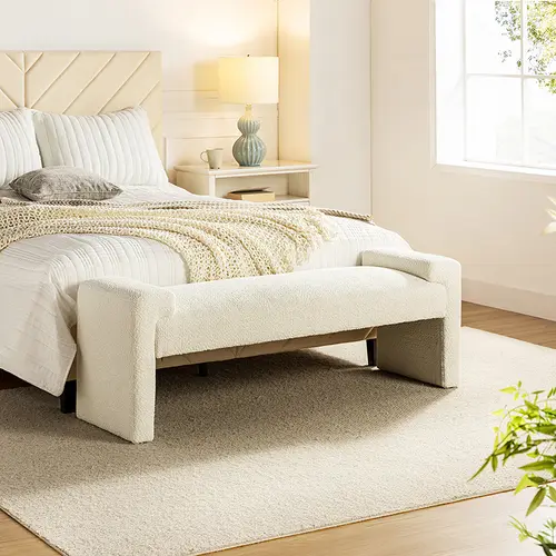 HULALA HOME Vittoriano Upholstered Bench Textured Polyester Fabric Spacious Bearing Surface Arm Tray Ideal for Entryway Bedroom Living Room Furniture