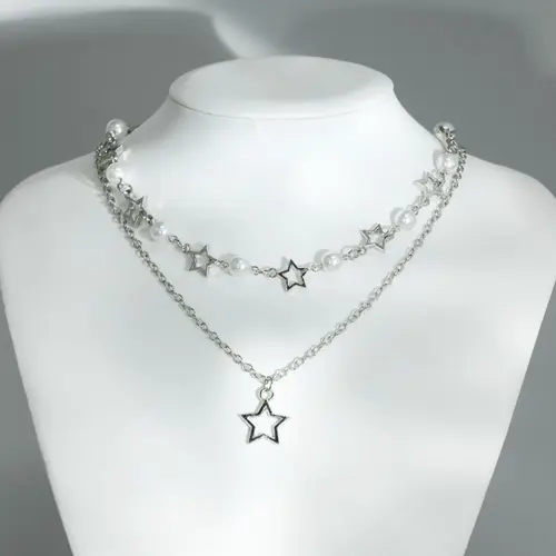 Star & Faux Pearl Decor Pendant, Chains Jewelry, Beaded Necklace for Party, Daily Decor, Birthday Gift, Fall 2024 Costume Jewelry Necklace, Costume Necklaces