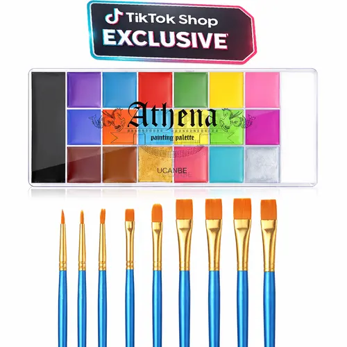 UCANBE Athena 20-Color Face & Body Oil Paint Palette - Safe Non-Toxic Professional Cosmetic Kit, Waterproof Temporary Tattoo, Halloween Special Effects, Cosplay Artistic Makeup for Adults