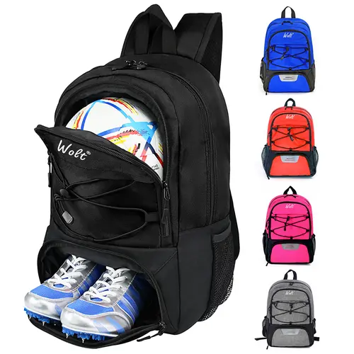 Wolt Soccer Gear Backpack with Separate Ball Pocket, Vented Cleat Compartment, Accessory Pockets, Adjustable Straps - School, Soccer-Volleyball Ball, Athletic Performance Use, Unisex Durable Oxford Fabric, Backpacks For School