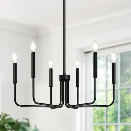 Nintiue Black 6-Light Farmhouse Industrial Modern Chandelier - Adjustable Dimmable Black Light Ceiling Lighting, Works on Sloped Ceilings for Dining Room Home Decor