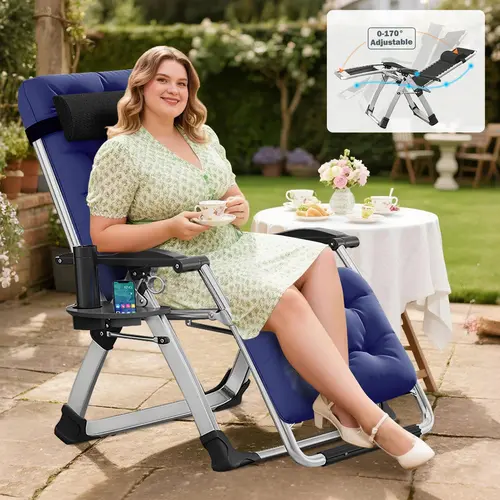 Lilypelle XL Zero Gravity Chair, Oversized XL Folding Reclining Lounge Chair with Removable Cushion & Tray for Indoor and Outdoor, Patio Recliner Folding Reclining Chair summergarden