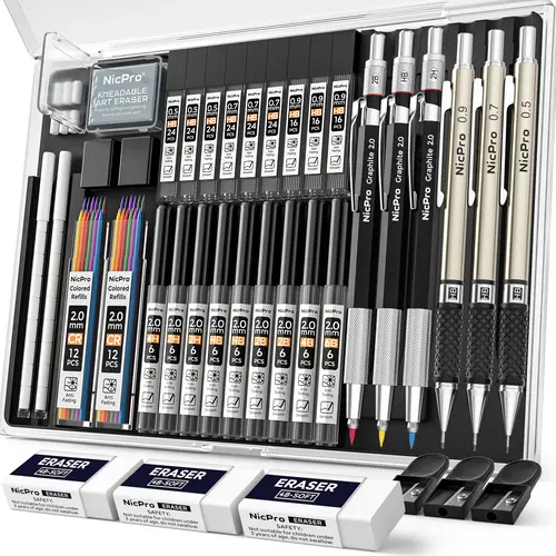NicPro 6 Pack Art Mechanical Pencil Set with Refills, 3 Pack Metal Drafting Pencil 0.5 mm & 0.7 mm & 0.9 mm & 3 Pack 2mm Lead Holder (6B 4B 2B HB 2H 4H Colors),back to school,back to school shopping,back to school,back to school haul
