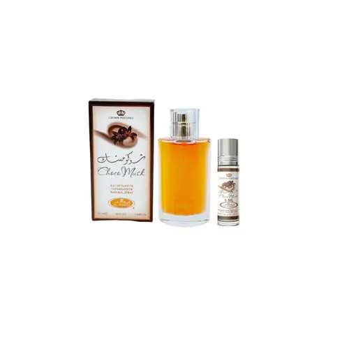 Al Rehab Choco Musk Unisex Eau de Parfum Regular Edition Gift Set - 1.6 oz Spray, 0.2 oz Roll-On, Sweet Chocolate, Vanilla Perfumes, Cinnamon Warmth, Sensual Lingering Aroma, 60-Month Long-Lasting, Adults, Mini Toiletries for Purse Liquid Fragrance