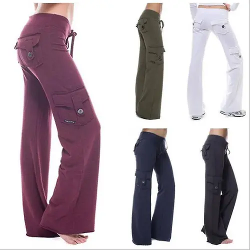 Women's High-Waist Yoga Cargo Pants with Pockets - Stretchy Elastic Sporty Fit, Pants for Women, Comfy Soft Gym Workout & Casual Bottoms, Comfy Pants
