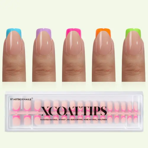 BTArtboxnails XCOATTIPS 5 Brighter pastel Press on Nails -  Square or Almond or Coffin French Tips, ,4-Week Wear Soft Gel False Nail, Salon Quality Value at Home, 16 Size - 160 Fake Nails or Cat Eye Base
