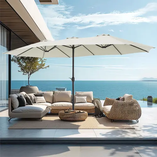 [Base Included] PHIVILLA 15 ft Large Outdoor Patio Umbrella with Base (No Light), Alloy Steel, Tilt Handle, Assembly Required for Garden Use, Ideal for Outdoor