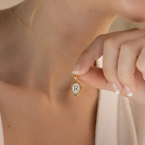 Initial Pendant Necklace by Caitlyn Minimalist - Vintage Oval Letter Necklace in Gold & Silver - Personalized Jewelry - Birthday Gift for Her
